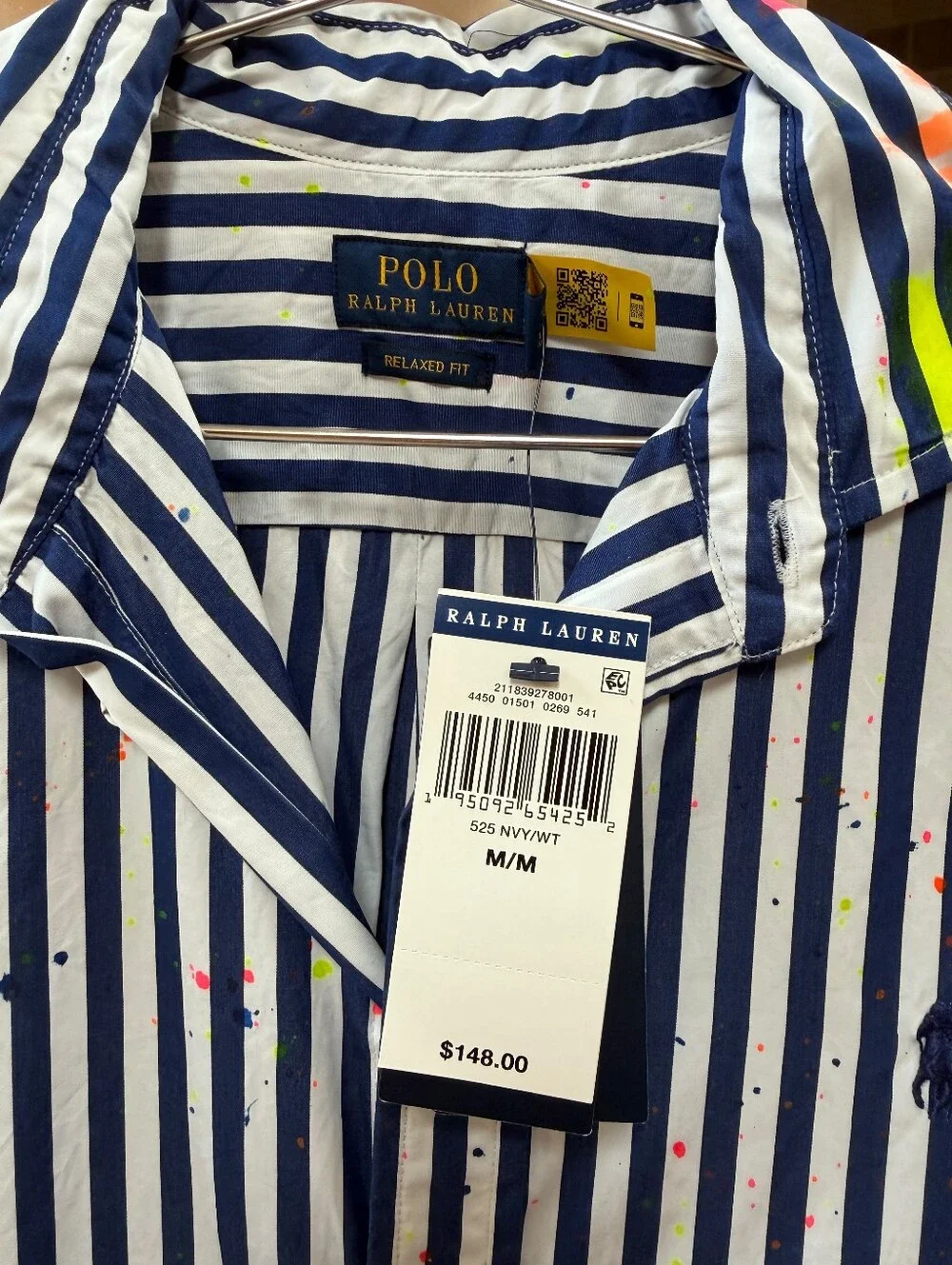 Ralph Lauren Blue and White Striped Long-Sleeve Shirt with Neon Accents - Picture 6 of 7